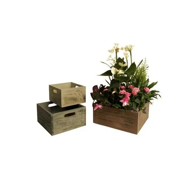 Wald 8340/S3 3-Piece Square Distressed Wood Nesting Crate Set with Galvanized Metal Trim - Home Organizer, Cut Out Side Handles, 3-Sizes Craft Storage Box