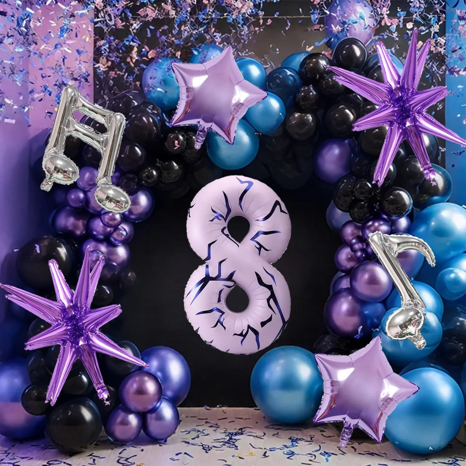 9pcs 40-Inch Music Theme Number Balloons Set, Rock Birthday Party Decor, Starburst and Note Balloons, Carnival Decoration, Party Balloons Decorations