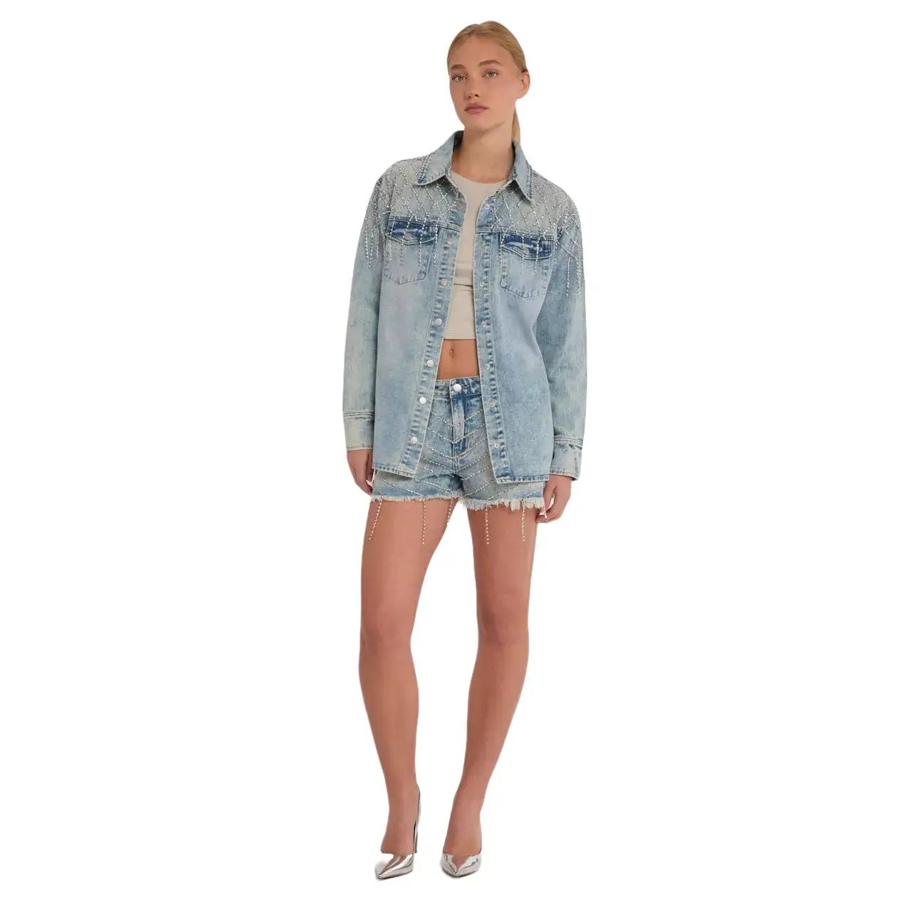 PTCL Makoa Rhinestone Embellished Denim Shacket