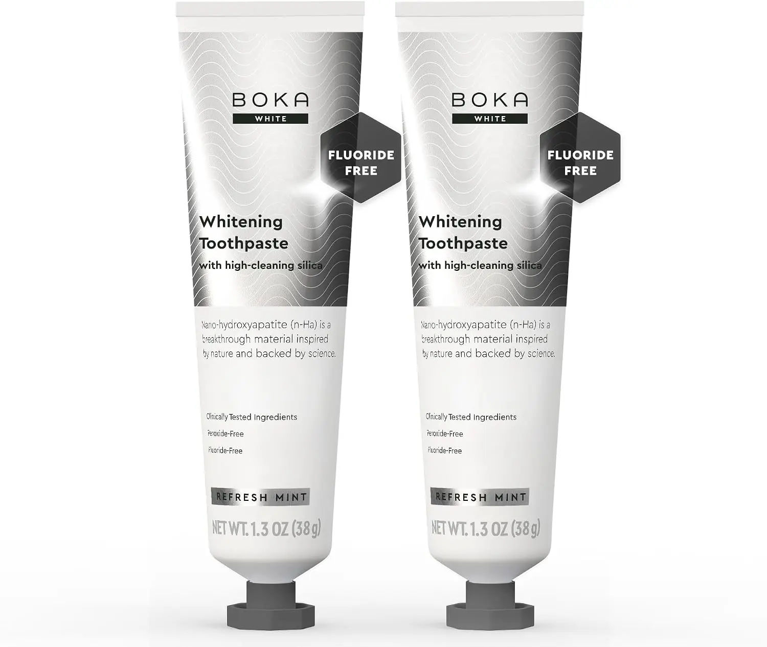 Boka Nano Hydroxyapatite Toothpaste - Fluoride-Free, Whitening, Clinically Tested, Sensitive Teeth Friendly - Adult Oral Care - 1.3 Oz, 2PK