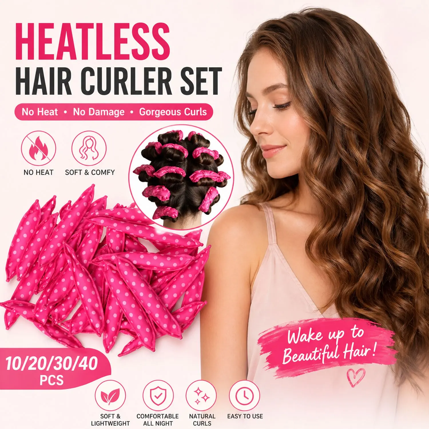 Heatless Foam Hair Curler Set for Overnight Curls, Soft No Heat Hair Rollers for Natural Waves & Volume, Sleep-Friendly Curling Styling Tools, Flexi Twist Curlers for Women & Girls, Heatless Curling Rod, Curls And Waves
