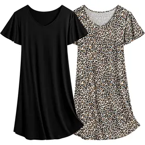 2 Pack Women's Nightgown Short Sleeve Nightshirts Comfy Soft Pajama Sleep DressGift