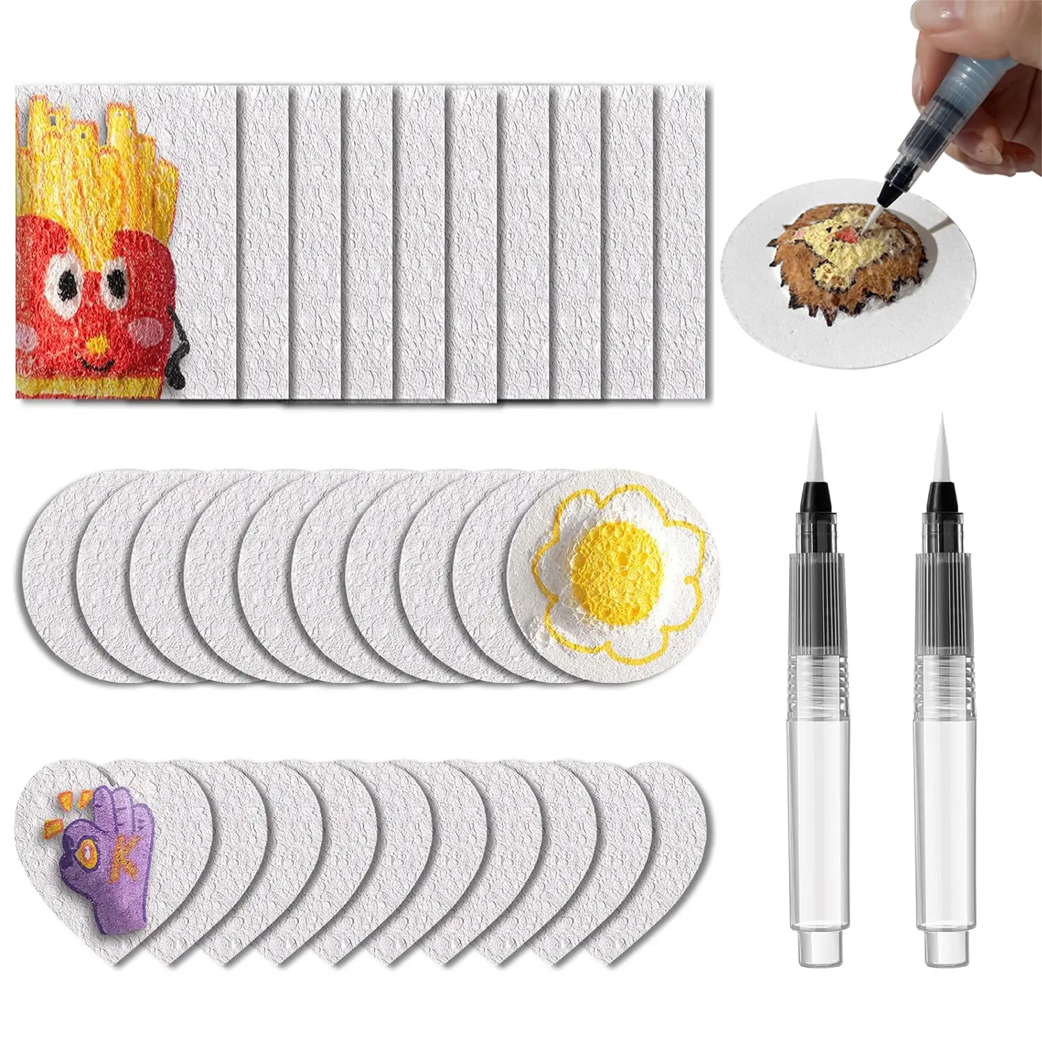 3D Drawing Magic Canvas Sponge with Water Brush, DIY Painting Paper, 3D Art Drawing Paper, Circle Rectangle Heart Shape, Artist Supplies