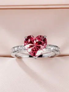 1 PC Fashion Heart Cubic Zirconia Ring For Women For Valentine's Day Gift Wedding Engagement Jewelry