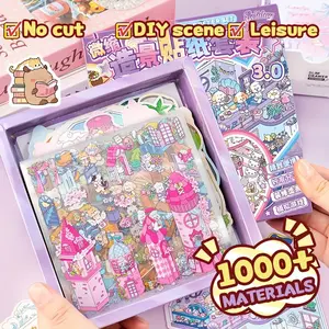1000PCS Scene Sticker Blind Box – 20 Sets 3D Miniature Landscape Stickers, Aesthetic Scrapbook & DIY Mini House Kit, Stress Relief for Adults