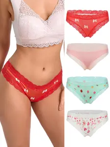 4-Pack Women's Lace Triangle Panties, Fitted Design, Comfortable & Stylish Underwear, Perfect for All Seasons, Plain Pattern