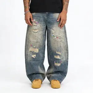 Inflation Baggy Ripped Jeans 2026 Spring Summer New Arrival Y2K Men Vintage Distressed Denim Pants with Colorful Buttons, Streetwear Wide Leg Jeans for Men, Hip Hop Skateboard Pants