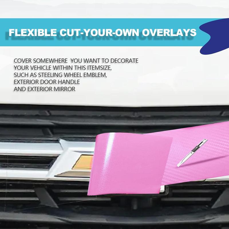 3PCS DIY Carbon Fiber Decals Emblem Kit, with Spatula and Cutter, Compatible with Chevy, Size 11.8" x 3.93" Carbon Fiber Pink