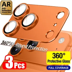 3pcs Ultra Clear Scratch-resistant Full Coverage Orange/Silvery 2 Tpyes Camera Lens Protector Compatible with iPhone 17 Pro Max/17 Pro, Premium 9H Tempered Glass with Strong Adsorption, Case-Friendly Design for Perfect Compatibility