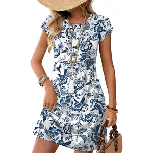Summer Dresses for Women 2026 Cap Sleeve Casual Sundresses Floral Tiered Swing Babydoll Vacation Mini Dress