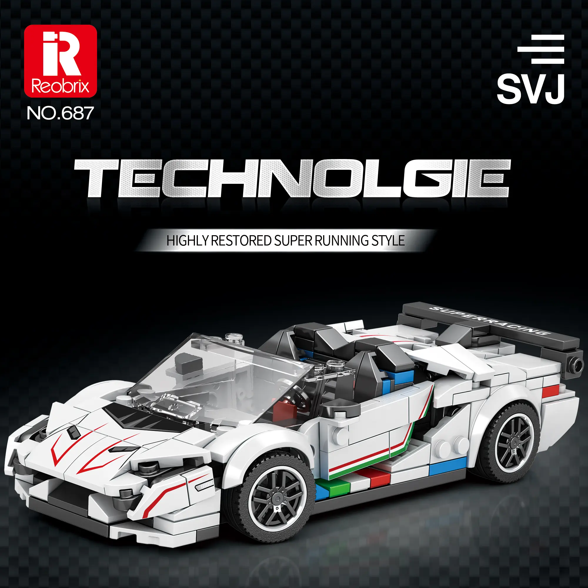 Reobrix SVJ Race Car Building Set, Super Cars Building Block Toys MOC Sports Cars Speed Engineering Toy Idea Gift for Boys Kids 8+ (382Pcs)