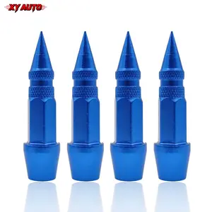 4PCS Blue 45mm Spiked Aluminum Tire Valve Stem Caps, Dustproof Tire Wheel Stem Accessories Fit Most Car Motorcycle Bike