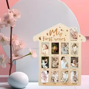 Wooden Photo Frame, 1 Count Classic Style Baby First Year Milestone Photo Board, Photo Display Frame for Home Decor, Gift for Newborn, Home Decoration