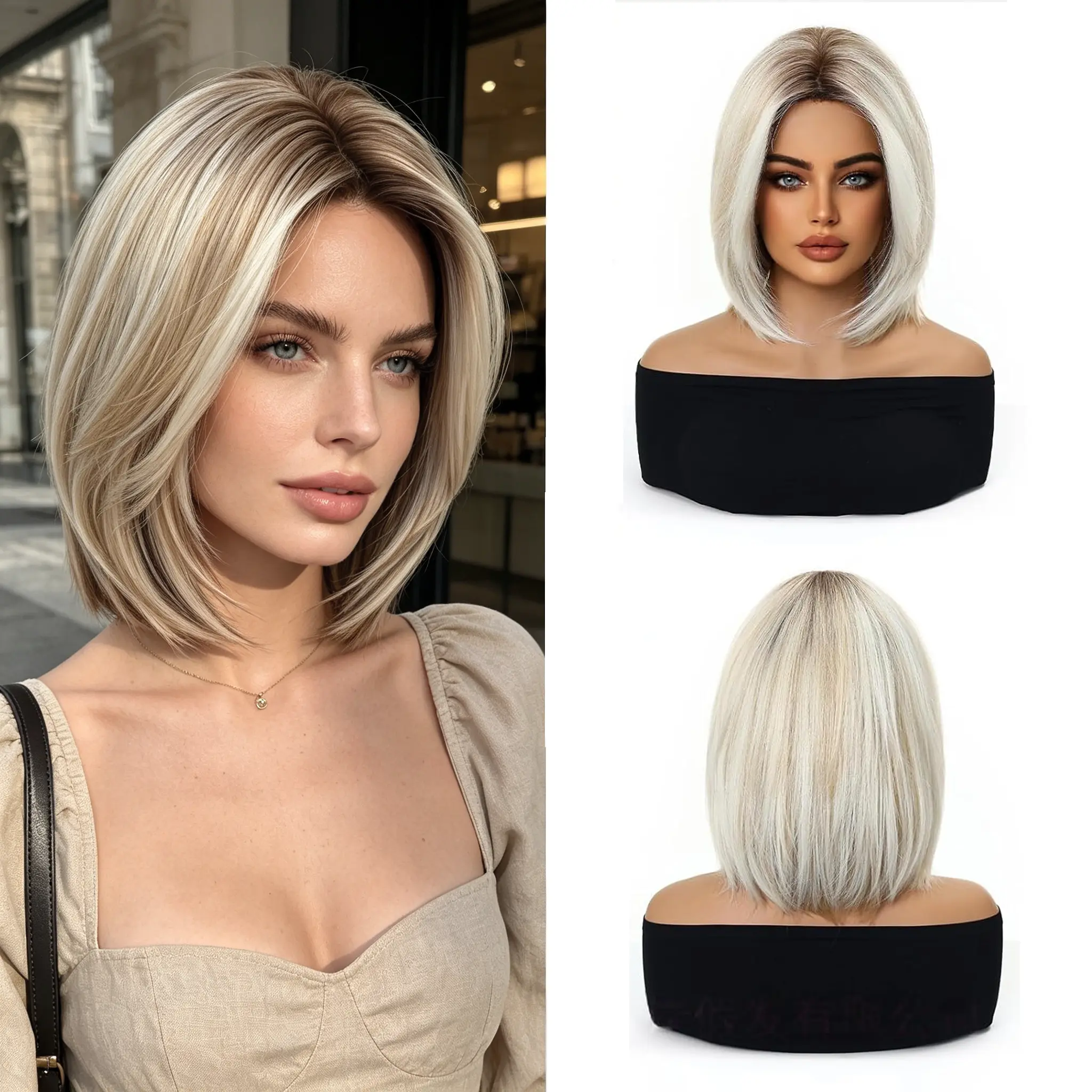 Platinum Blonde Short Wavy Bob Wig Lace Hairline Heat Resistant Natural Looking Synthetic For Everyday Wear