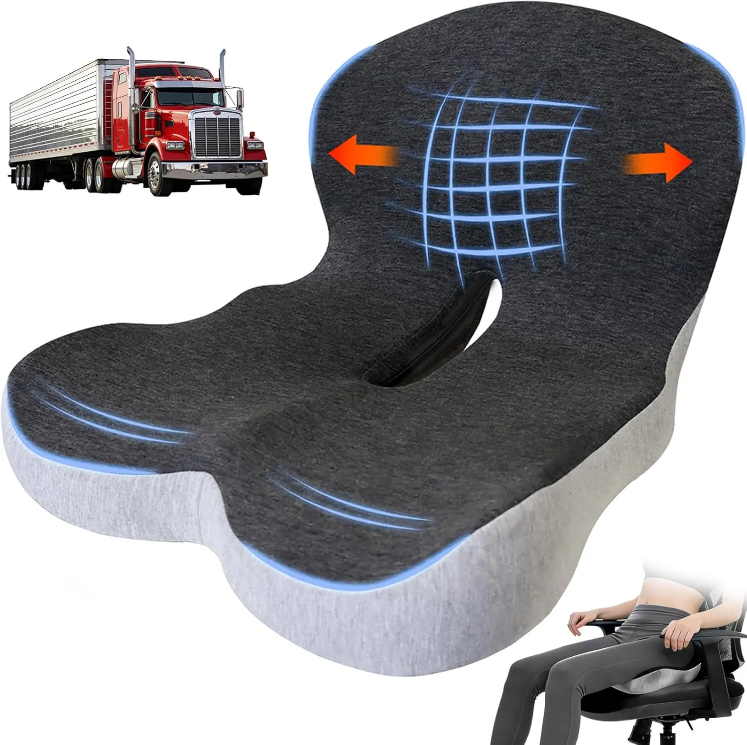 【Back to School】Non-Slip Memory Foam Chair Pad with Skin-Friendly Removable Cover, Extended Zipper, Back Support, Stable Design for Dad, Office Desk Relaxation, Sciatica Relief on Long Drives, Deep Seat Cushion, Removable Cover Chair Pads