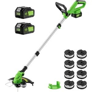 20V 12" Cordless String Trimmer With 2 X 4.0ah  and Charger, Electric Grass Trimmer   Eater String, Edger Lawn Tool Grass  With 8 count Line, Lawn Mover For Yard, Garden, Green