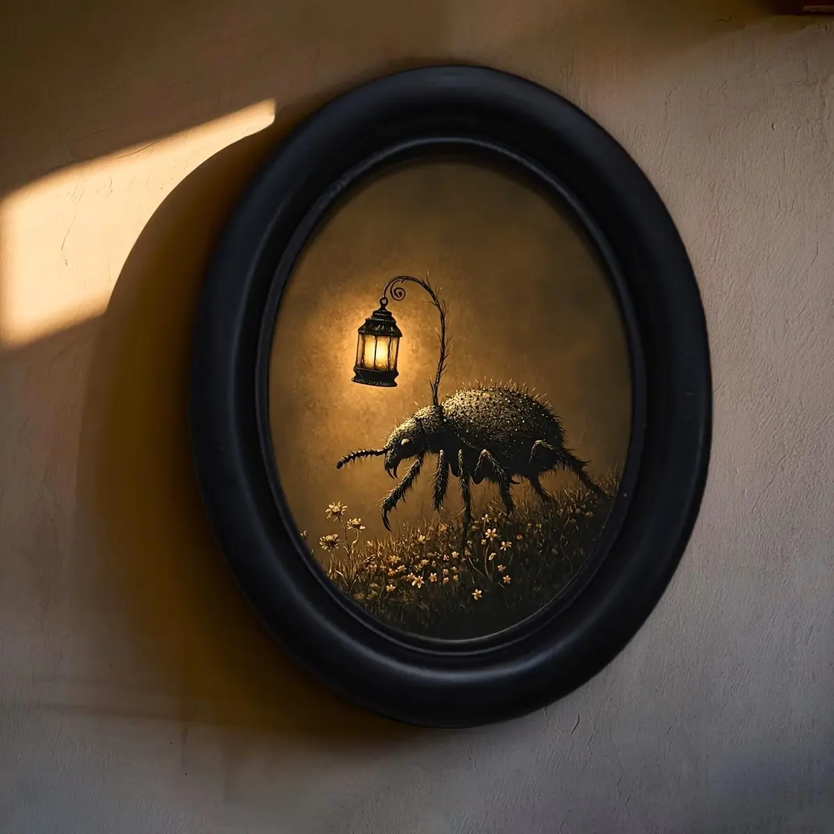Vintage Art Style Insect Lantern Walking Pattern Decorative Home Item, Unique Decor, Perfect for Wall Decoration, Wall Picture, Aesthetic Wall Decor