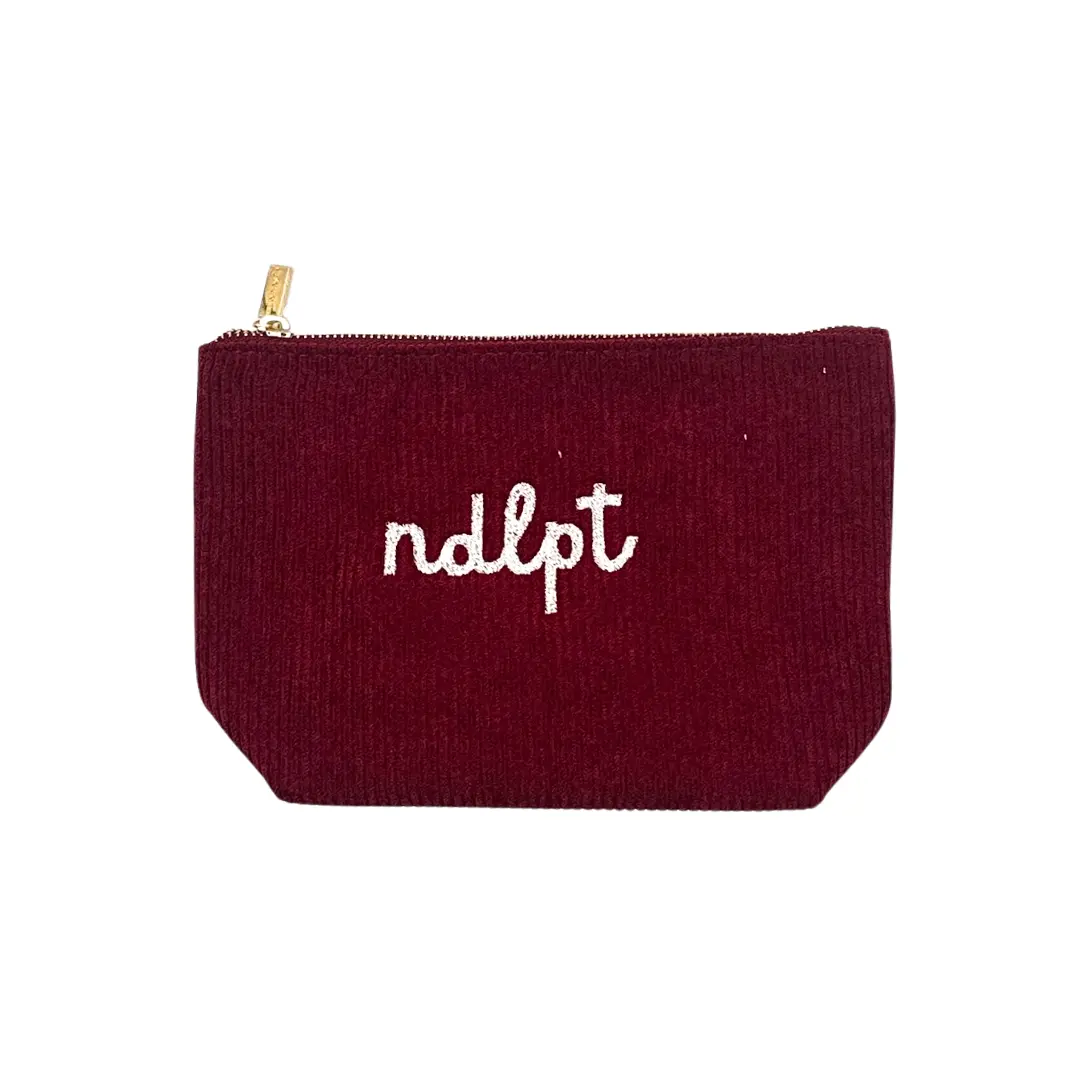'ndlpt' Embroidered Corduroy Small Project Pouch - Burgundy