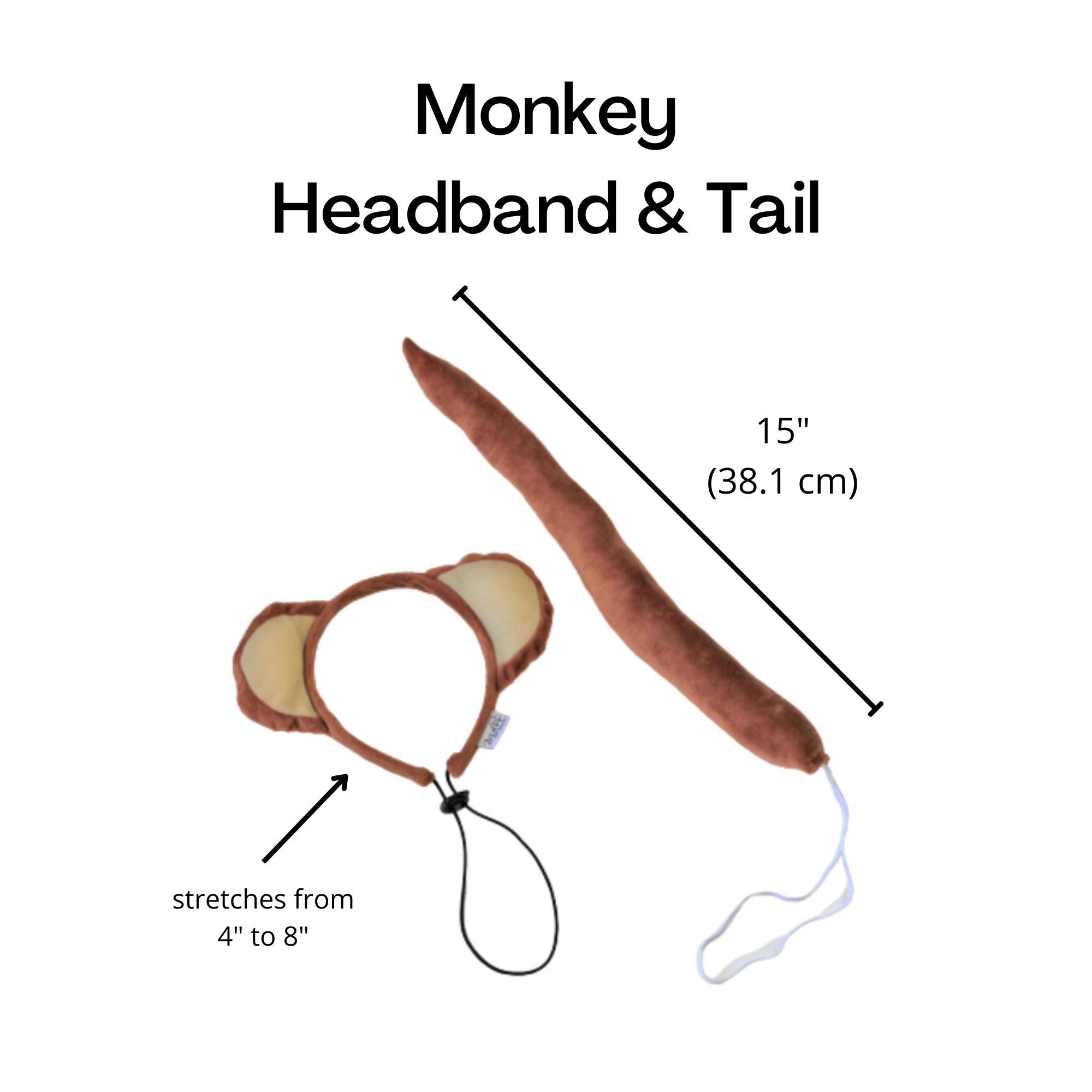 Midlee Monkey Headband & Tail Dog Costume – Adjustable Jungle Halloween Pet Outfit for Medium to Large Dogs – Fun Monkey Ears & Plush Tail Set