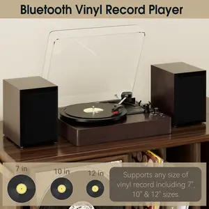 Areyourshop 3-Speed Bluetooth Vinyl Record Player with Ruby Stylus & Speakers for 7 10 12" Records, 33/45/78 RPM, Stereo Sound, Portable & Decorative for Living Room Bedroom Office Coffee Shop