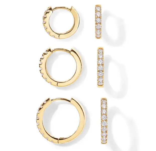 Gold Huggie Hoop Earrings Set for Women, Hypoallergenic Stainless Steel with Cubic Zirconia, 6/8/10mm Tiny Sizes, Tarnish Free and Waterproof for Daily Earring Stacks, Earring Stack, Tarnish Free Earrings
