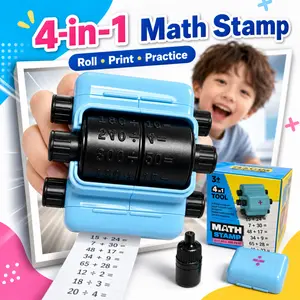 4-in-1 Math Roller Stamp for Children, Addition, Subtraction, Multiplication, and Division Practice Roller Stamp, Preschool & School Educational Math Toy