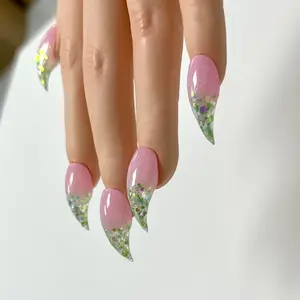 10 Pcs Press-On False Nails, French Style 3D Glossy Wearable Nails, Cat Claw, Dragon Claw, Reusable, Non-Damaging, 2026 New Design