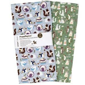 Cattington Cat Kitchen Towels & Cat Decor - Cat Gifts for Cat Lovers & Women Highly Absorbent Cotton Dish Towels for Cleaning and Streak-Free Drying Dishes - Cat Mom Decor & Cat Dad Gift Gear - Cat Tea Towel Set 2-Pack (Kitty Comforts Cozy Cooks)