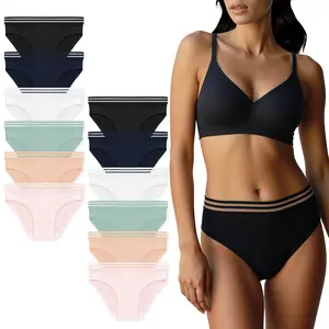 Alisia Grace Women's Cotton Bikini Underwear Multipack 12Pcs/6Pcs Mid-High Waisted Half Coverage Soft Breathable Briefs for Daily Wear All Seasons