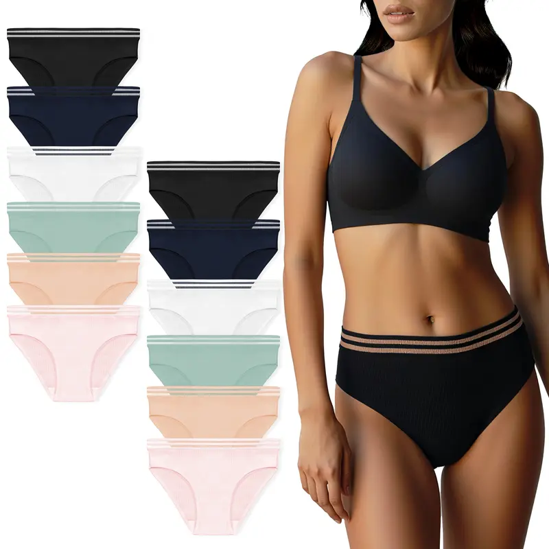 Women's Basic Cotton-Spandex Panties Multipack - 6/12pc Pieces, Mid-Waisted Style, Soft, Breathable Underwear for Women, Everyday & Wedding Wear, All-Season Briefs