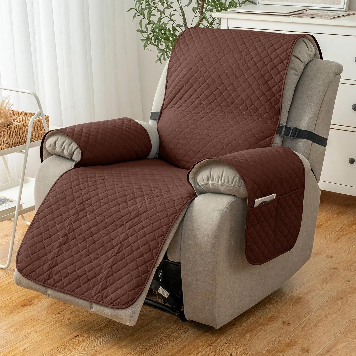 Waterproof Recliner Cover - Non-Slip Granule Bottom & Elastic Straps, Universal Stretch Fit, Easy Clean Furniture Protector