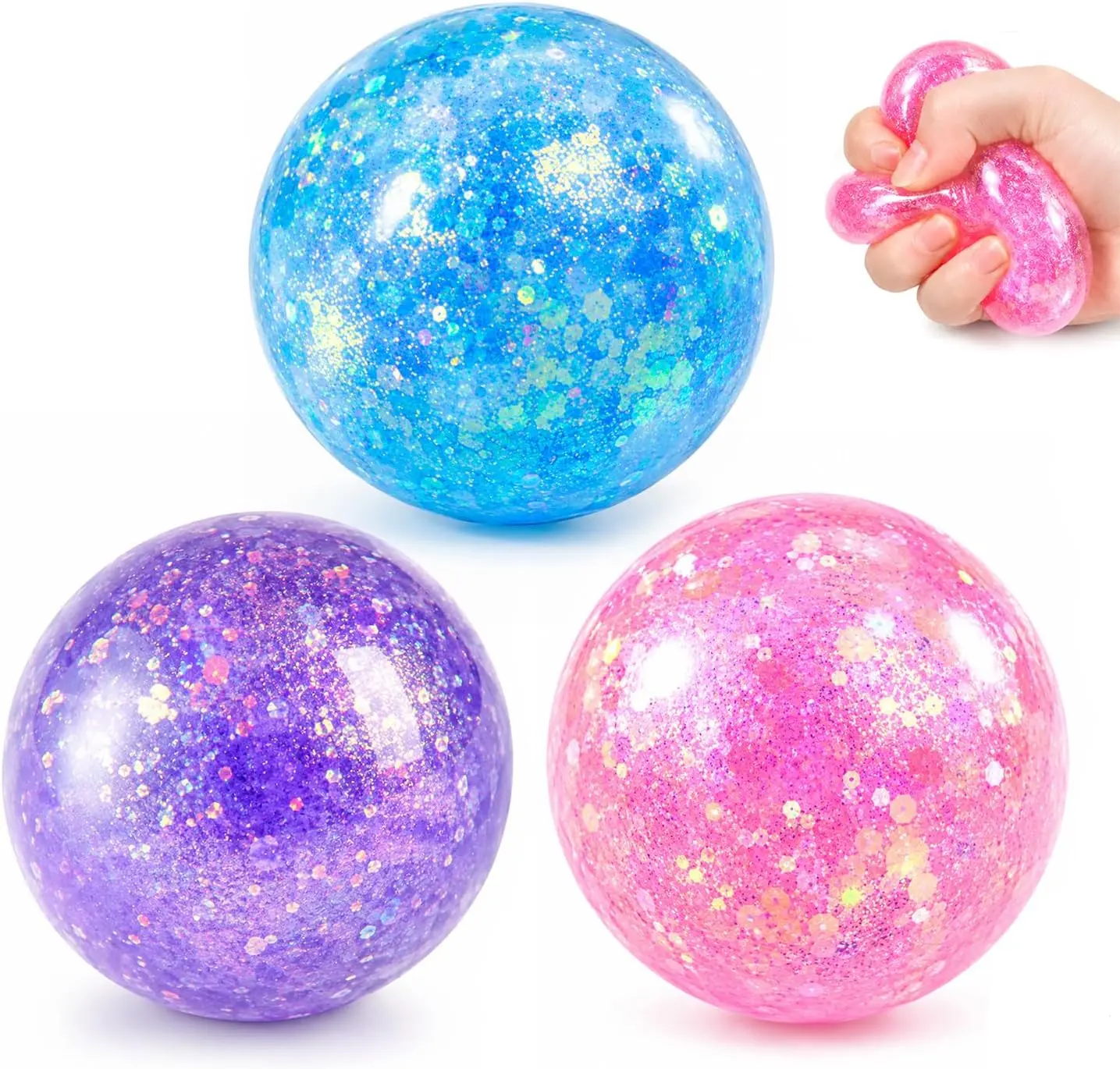 Glitter Sugar Stress Ball,Super Soft,Squishy Stress Ball Fidget Toy for Anxiety Relief,Glitter Squeeze Balls,Portable Desk Squishies for Relaxation and Focus (Colorful)