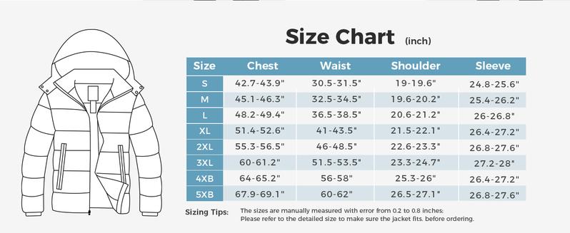 Men's Puffer Jacket Thicken Padded Winter Coat with Removable Hood windbreaker jackets detachable jacket Casual