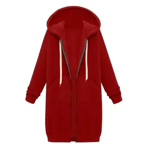 NewWomen'sZipUpHoodiesOversizedFleeceLongTunicSweatshirtsCasualLongSleeveFallHoodiePocketsSolidCoat