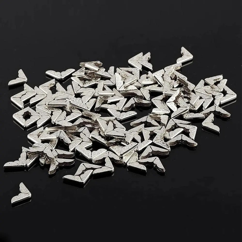 50Pcs Vintage Metal Book Corner Guards Iron Protectors for Albums Notebooks Menus Folders Book Binder Gold Silver Bronze Decorative Edges Office Stationery Supplies
