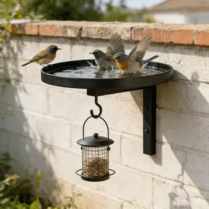 Wall Mount Metal Bird Bath with Feeding Hook, Durable Metal Bird Bath Bowl, Easy Installation, Perfect for Gardens Yards Fences