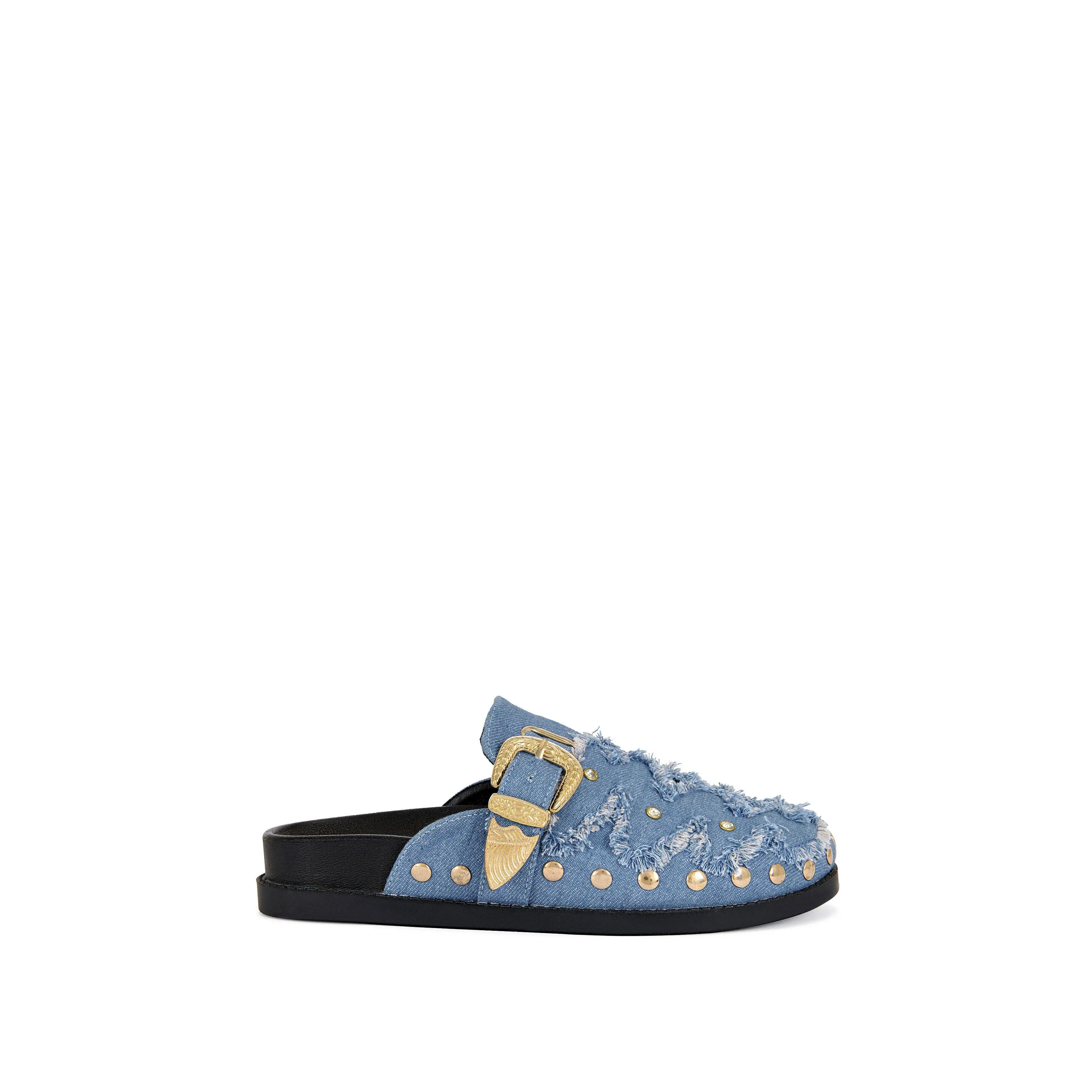 ZALE-BLUE STUDDED FLAT MULE