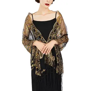 Women's 1920s Long Shawl Wraps,Sequin Flapper Evening Shawls for women formal/Party/Wedding/Formal/Harlem night