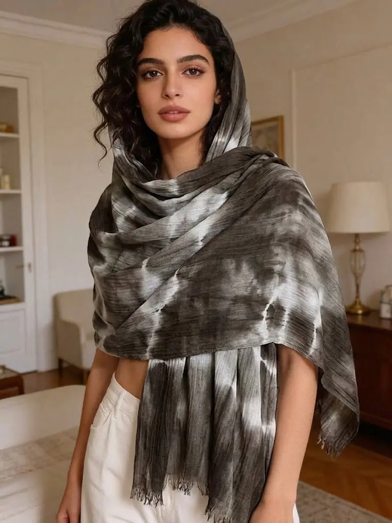 Women's Boho Cloud Tie-Dye Watercolor Long Scarf - Breathable Gradient Colors Hair Bandana, Summer Beach Shawl & Everyday Wear Cover-Up (1pc)