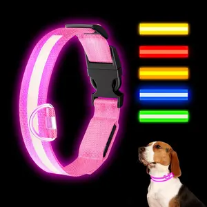 LED Light Up Dog Collar Rechargeable Waterproof, Glow in Dark Dog Collar, Lighted Dog Collars for Night Walking Charging USB, Safety for Small Medium Large Dogs (M, Pink)