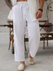 【Plus Size】 Solid Drawstring Waist Pants, Regular Fit Casual Comfy Pocket Trousers for Daily Wear, Men's Bottoms for All Seasons