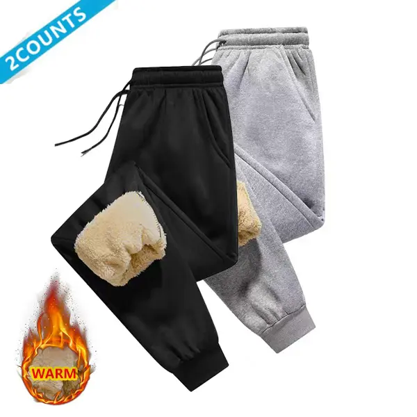 Men's Casual Fleece Pants Set - 2 Pieces   Leg Strap Design with Zippered Pockets   Thick Warm Lining Made from Soft Lambswool   Comfortable and Cozy to Wear, Keeps You Warm and Relaxed Men's Outfit Simple Sports Pants Clothes Menswear Suits Gamis