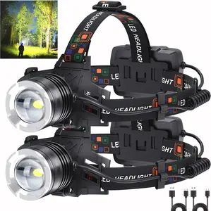 LED Rechargeable Headlamp 2 Pack, 99,000 Lumens  Lamps (Include attery) Super Bright Long Distance Headlamps with 5 Mode , 90 Adjustable  Lights for Forehead Adults Outdoor Camping