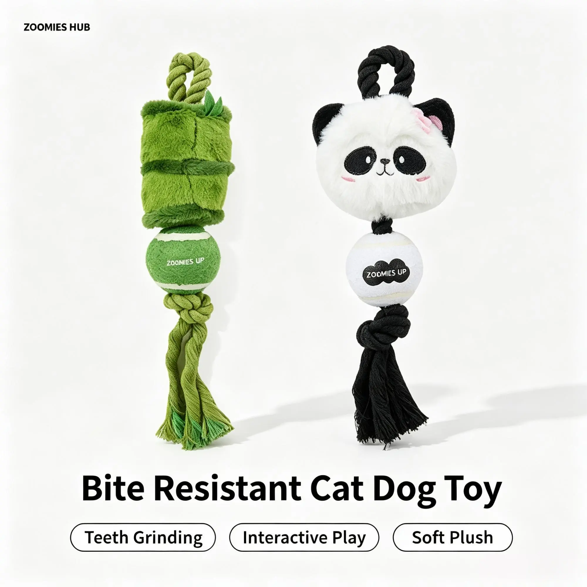 LUUKS UP Panda & Bamboo  Rope , Durable Chew  for Small Medium , Interactive Teething  for Puppies tough chewer dog toys clean teeth small-medium crinkledog play tug squeaky Rechargeable Ball Launcher keep cheese block squeeze toy