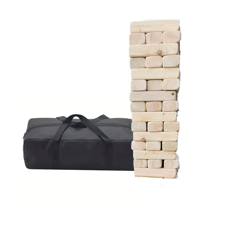 Giant Fun Games Tumble Tower Game Timbers Wood 54 Blocks Outdoor Jumbo Stacking Game for Yard and Lawn Fun, Ideal Gift for Kids and Weddings Wooden Block
