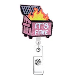 Retractable Badge Reel, Retractable Badge Holders, 1 Count Colorful Pattern Acrylic ID Holder with Clip, Identification Badges & Supplies for Nurses, Doctors, Students & Office Staff