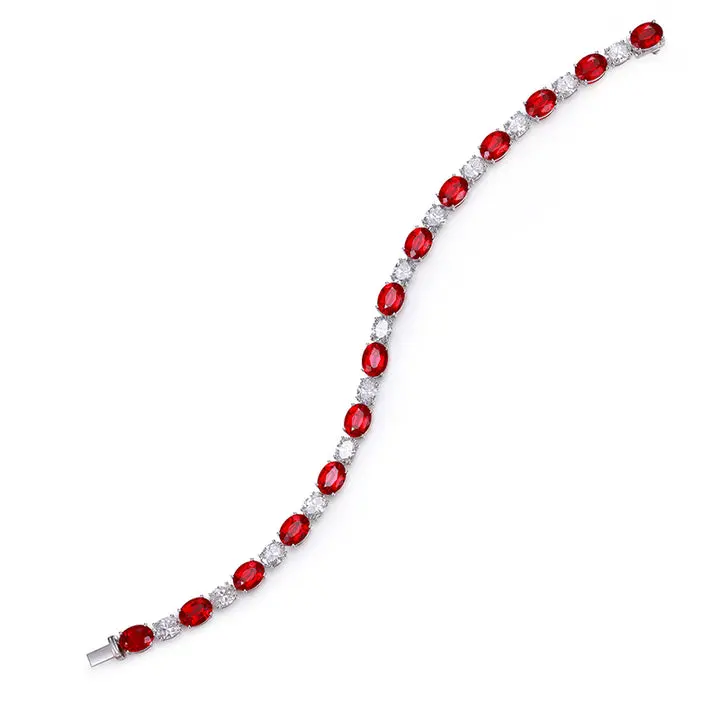 16.08 Carat Scarlet Tennis・Oval Vivid Red Lab Grown Ruby  Tennis Bracelet