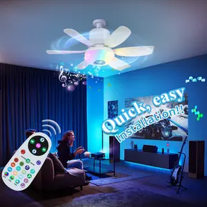 2025 New Smart LED Ceiling Fan with Light, RGB Color Changing, Bluetooth Speaker, Remote Control, Modern Bladeless Fan for Bedroom