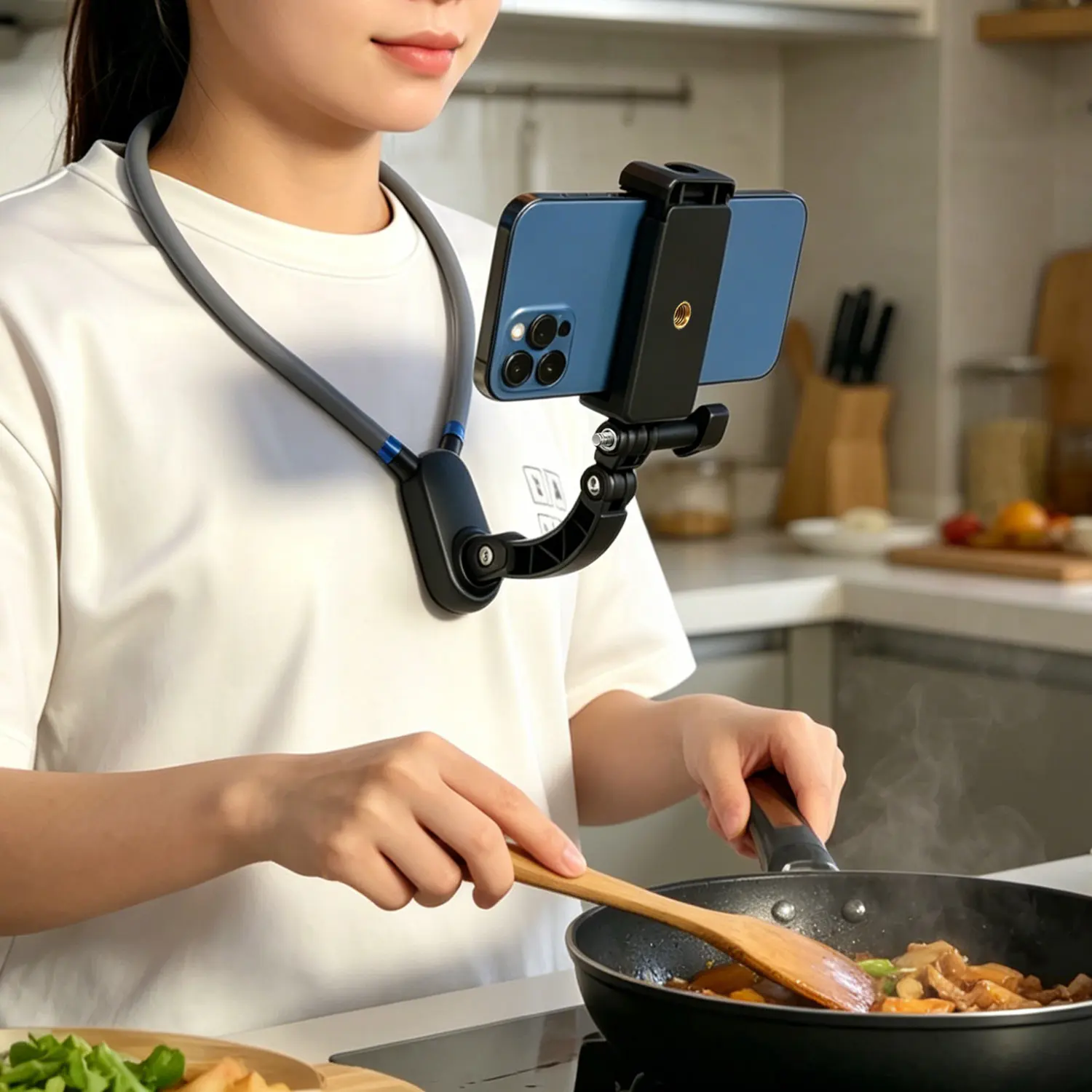 Neck Mount Phone Holder, Hands‑Free First Person Perspective Neck Hanging Phone Stand Anti‑Shake for Vlog Running Hiking Outdoor Video Recording for All Phone