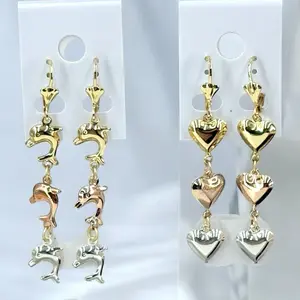 Dolphin Earrings with Heart Designs Lightweight 2.5 Inches Long Elegant Style Metal Coating Drop Earrings for Daily Wear Unique & Stylish